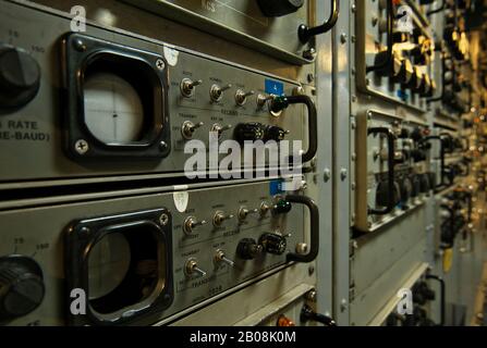 Various measuring instruments and control displays in one control centre Stock Photo