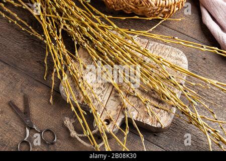 White willow branches - ingredient used as a natural alternative to aspirin, top view Stock Photo