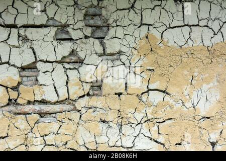 'Quincha' is the wattle-and-daub form of construction traditionally used in Peru - here cracks in the mud-based coat reveal the wooden structure Stock Photo