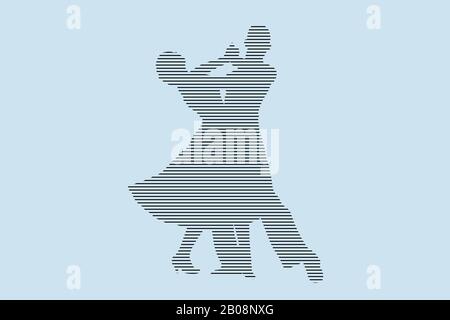 ballroom dancing partner dancers silhouette in black lines on blue background Stock Photo