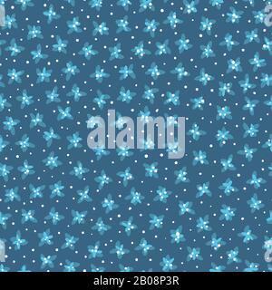 Vector modern floral background with small doodle flowers. Hand drawn ditsy style. Vector seamless pattern. Creative dotted with floral elements.Nature background. Print, fabric, stationary. Stock Vector