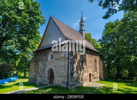 Saint Sophia Church, 15th century, late Gothic style, Roman Catholic, in Bobowa, Beskidian Foothills, Western Carpathians, Malopolska, Poland Stock Photo