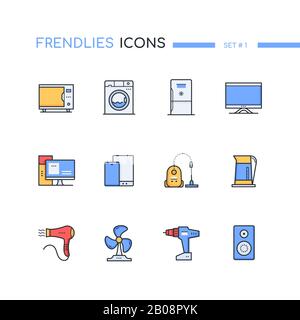 Household and office appliances computers - line design style icons set Stock Vector