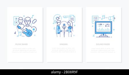 Recording studio - vector line design style banners set Stock Vector