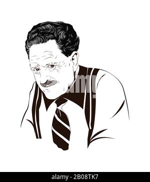 Turkish poet Nazım Hikmet Ran (1902 – 1963), he also playwright, novelist, screenwriter, director and memoirist. Stock Vector