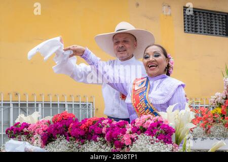 The winners of 2019 Gold category at the 2020 Marinera dance festival parade in Trujillo Peru Stock Photo