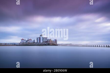 Knightstone Island and the sea wall to the marine lake at Weston super Mare. Stock Photo