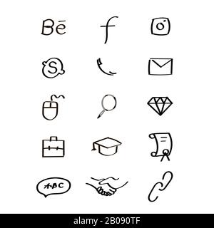 Icon signs set. Black hand draw doodle sketch can be used in greeting cards, posters, flyers, banners, logos, web design, CV etc. Vector illustration. EPS10 Stock Vector