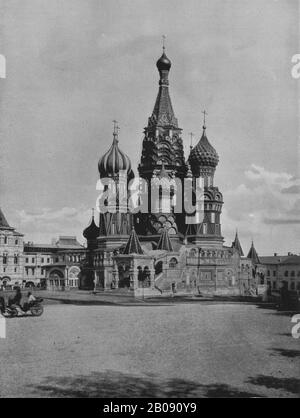 The Cathedral of Vasily the Blessed in Moscow circa 1910 prior to the Russian revolution of 1917. These days it is known as the Cathedral of the Intercession of the Most Holy Theotokos on the Moat. Stock Photo
