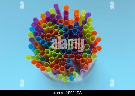 31st August 2019.Collection of plastic drinking straws. Stock Photo