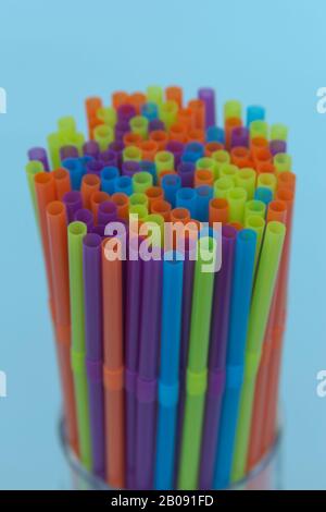 31st August 2019.Collection of plastic drinking straws. Stock Photo