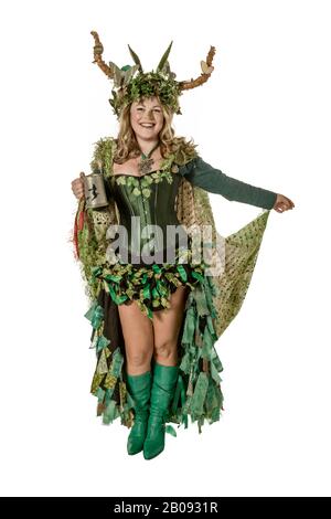 Young woman in costume at the Hastings traditional Jack in the Green Festival. Hastings. East Sussex. England. UK Stock Photo