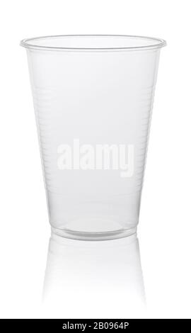 empty plastic transparent disposable cup, isolated on white background with clipping path Stock Photo