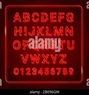 3d Alphabet with Neon Red effect for tittle or signs Stock Vector