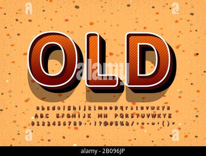Old Vintage display font design, alphabet, letters and numbers. Swatch color control Stock Vector