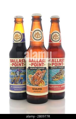 IRVINE, CALIFORNIA - AUGUST 25, 2016: Ballast Point Beers. Ballast Point, founded in 1996, was the first microdistillery in San Diego since Prohibitio Stock Photo
