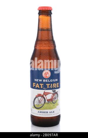 IRVINE, CA - JUNE 14, 2015: Fat Tire Amber Ale. A single bottle of Fat Tire Amber Ale from the New Belgium Brewing Company, of Fort Collins, Colorado. Stock Photo