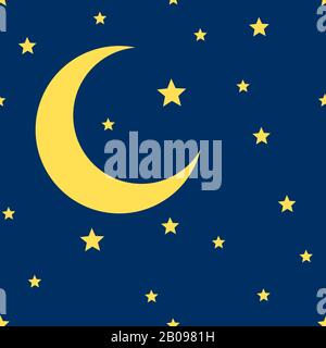 Vector crescent moon and stars seamless pattern. Illustration of night background Stock Vector