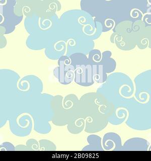 Pastel colored vector hand drawn clouds seamless pattern. Cumulus clouds illustration Stock Vector
