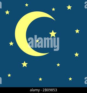Vector crescent moon and stars night icon. Nature moonlight illustration Stock Vector