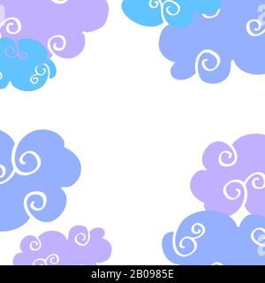 Vector daytime cartoon clouds frame. Drawing color curly clouds illustration flat Stock Vector