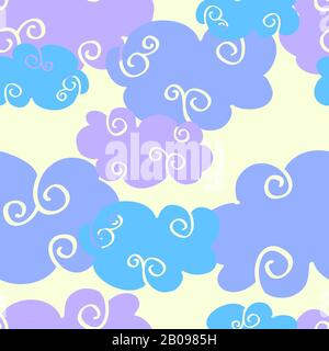 Vector cartoon clouds daytime seamless pattern. Background with colored cloud illustration Stock Vector