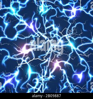 Electric blue vector lightning seamless pattern. Background electric blue flash illustration Stock Vector