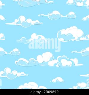 Cartoon clouds weather seamless pattern in pastel colors. Vector illustration Stock Vector