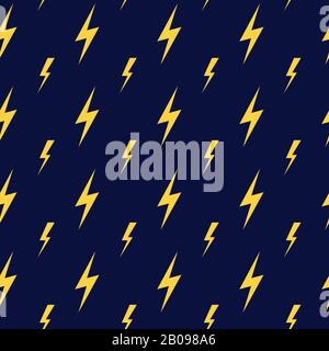 Yellow vector lightning dark blue seamless pattern. Yellow lightning decoration illustration Stock Vector