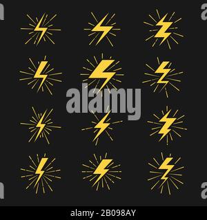 Lightning bolts vector icons set. Thunderbolt and storm power illustration Stock Vector