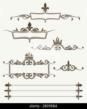 Royal crowns and fleur de lys ornate frames. Elements for decoration design. Vector illustration Stock Vector