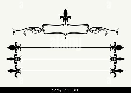 Set of fleur de lys design elements. Decoration of element antique illustration Stock Vector