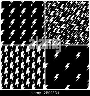 Set of vector lightning seamless patterns in black and white. Monochrome background lightning illlustration Stock Vector