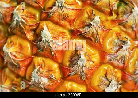 Ripe pineapple texture. Close up view. Tropic background. Stock Photo