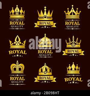 Golden royal quality vector crown logo templates set. Collection of luxury badge and emblem illustration Stock Vector