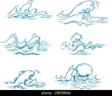 sea ocean waves set sketch hand drawn vector Stock Vector Image & Art ...