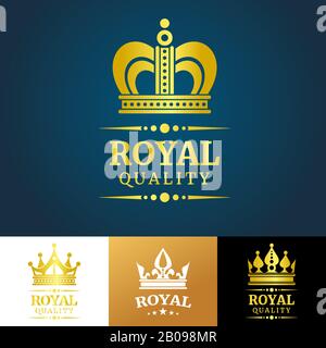 Royal quality vector crown logo template. Golden crown sign of set illustration Stock Vector