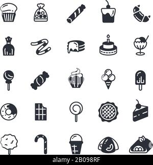 Dessert, pie, cupcake, cookie, biscuit, muffin vector icons. Sweet cupcake and biscuit, set of cake in monochrome style illustration Stock Vector