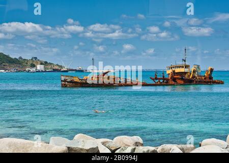 Old Ships Wrecked in Shallow Cove Stock Photo