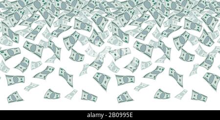 Falling dollar sign, money rain. Seamless pattern for finance concept. Vector rain of money, illustration of jackpot money Stock Vector