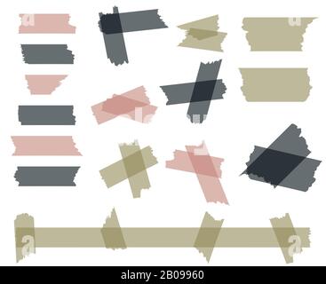Scotch, adhesive tape pieces isolated on white vector set. Sticky paper scotch, illustration of piece sticky tape transparent Stock Vector