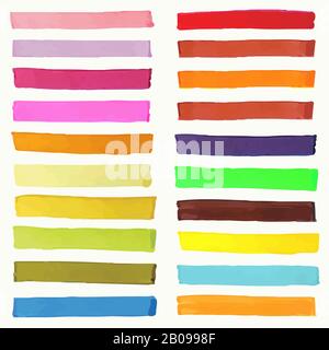 Bright highlight brightly scribble banner, stylish borderline marks, marker strokes vector set. Colored borderline set, illustration of marker borderline Stock Vector