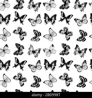 Vector seamless pattern with butterflies. Background with black butterflies, illustration of silhouette butterfly Stock Vector