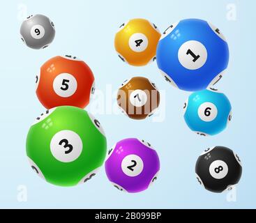 Lottery balls, sports lotto game vector concept. Color balls with numbers for lottery, illustration of lottery game sphere Stock Vector