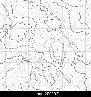 Topographic map vector background with mountain texture and grid. Topography map for travel, relief map diagram illustration Stock Vector