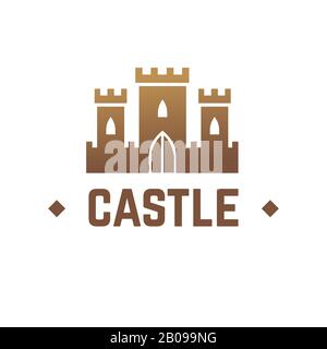 Castle vector logo design. Knights fortress with towers business emblem. Logotype medieval castle with tower, logo fortress castle illustration Stock Vector