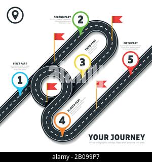 Vector winding road with pins and flags isolated on white background ...