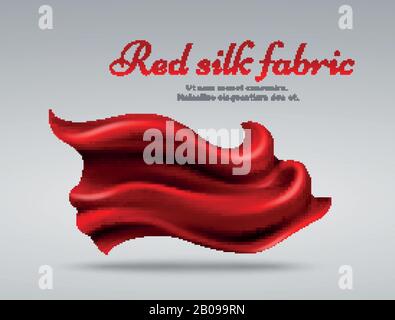 Red flying silk fabric abstact vector background. Silk material element isolated, textile ribbon silk illustration Stock Vector