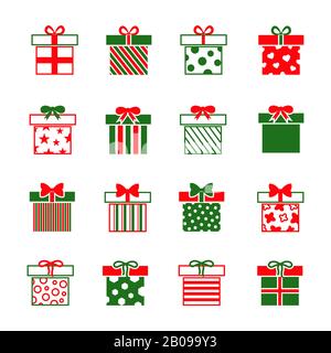 Christmas gift boxes vector icons set. Object package isolated illustration Stock Vector