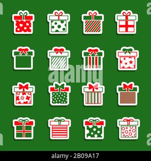 Christmas gift boxes vector icons set. Colllection of xmas gifts illustration Stock Vector